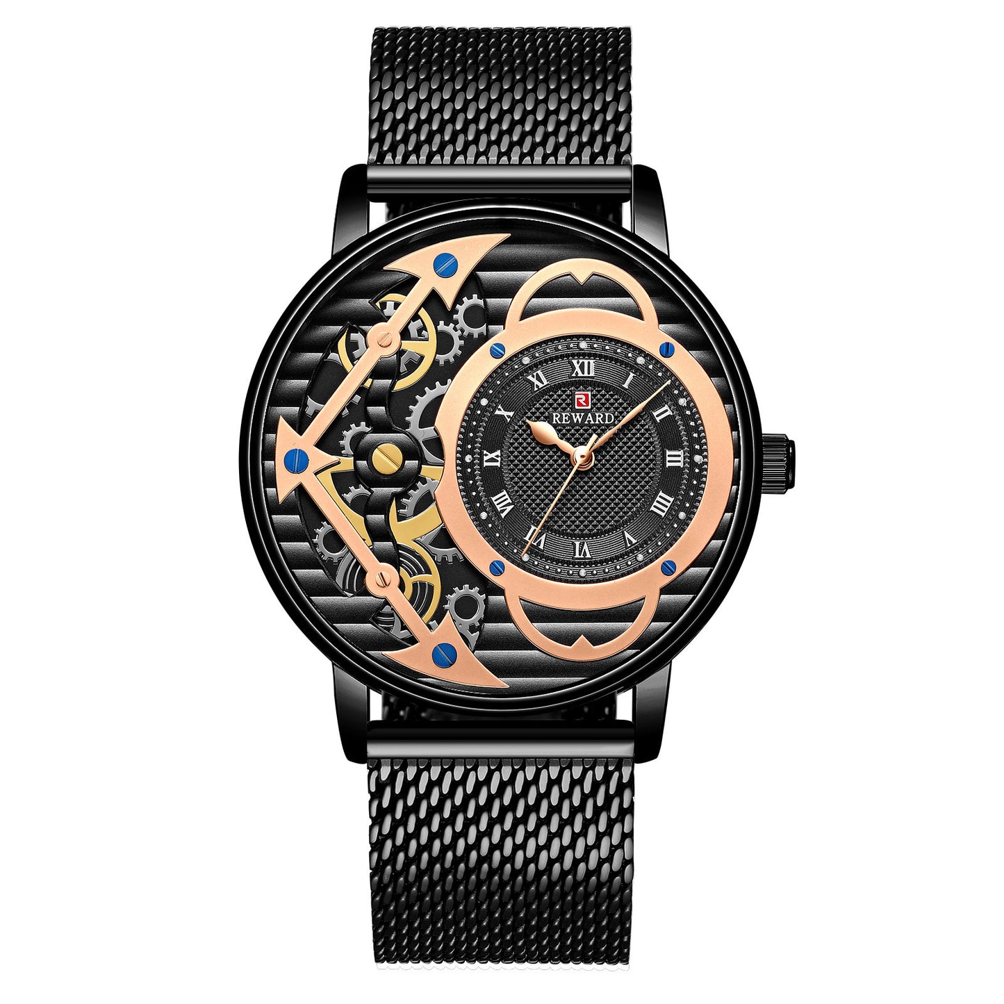 Time Stone Mesh Belt Imitation Mechanical Watch For MEN