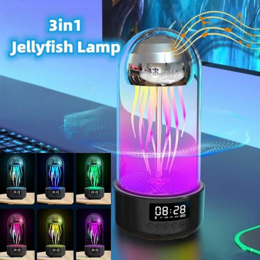 Time Stone Colorful Jellyfish Lamp With Clock Luminous Portable Stereo Breathing With Bluetooth-compatible Speaker